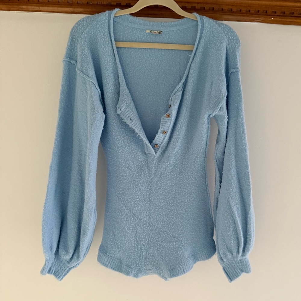 Free People Sky Blue V-Neck Sweater